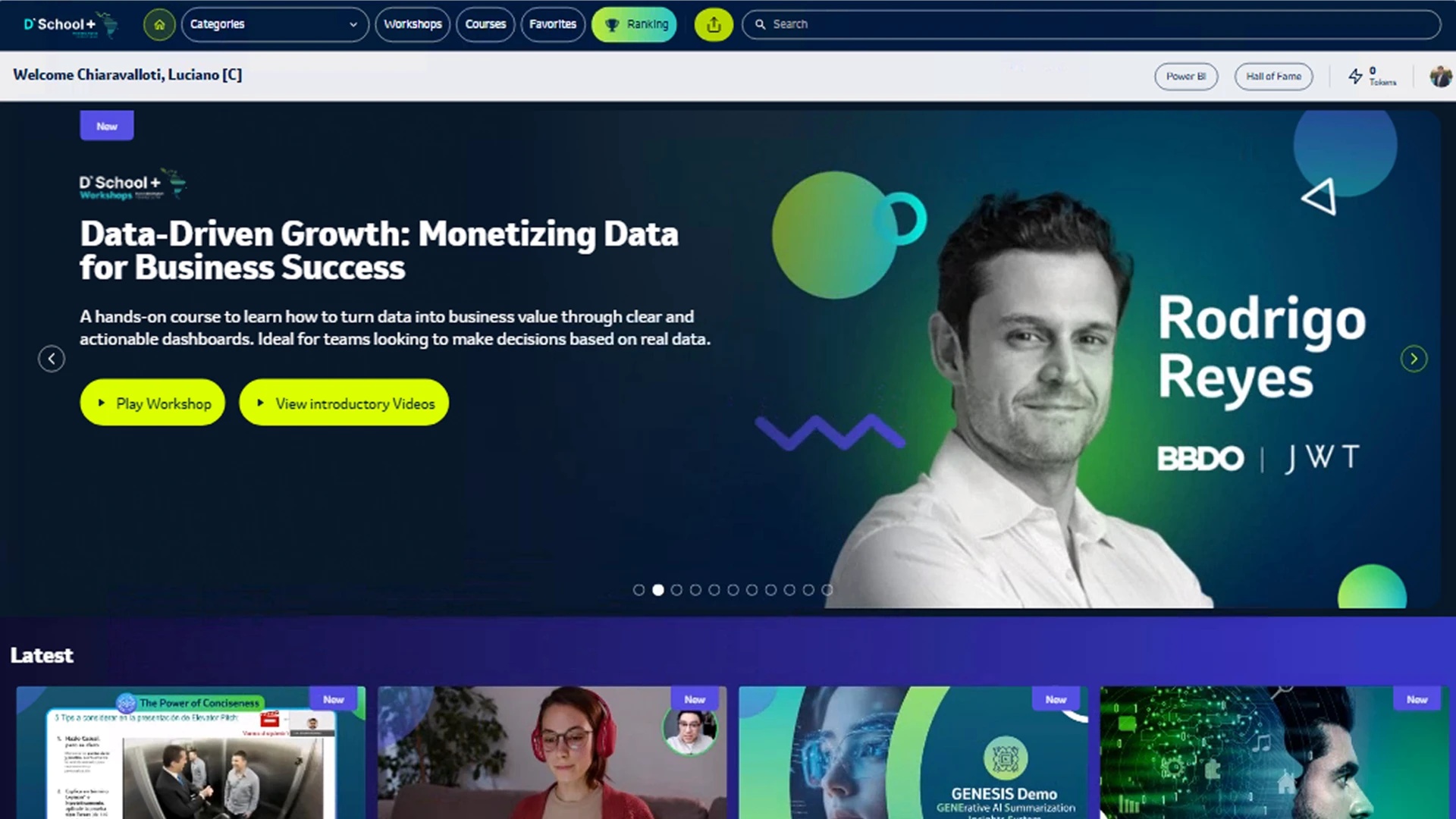 Pantalla de la plataforma de capacitación interna D'School